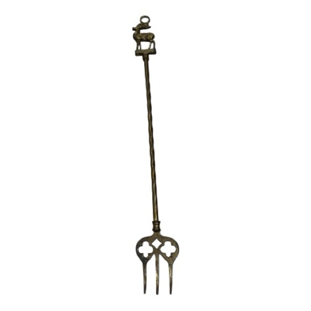 Vintage Brass Fire Iron Toasting Fork Stag and Spades Designs